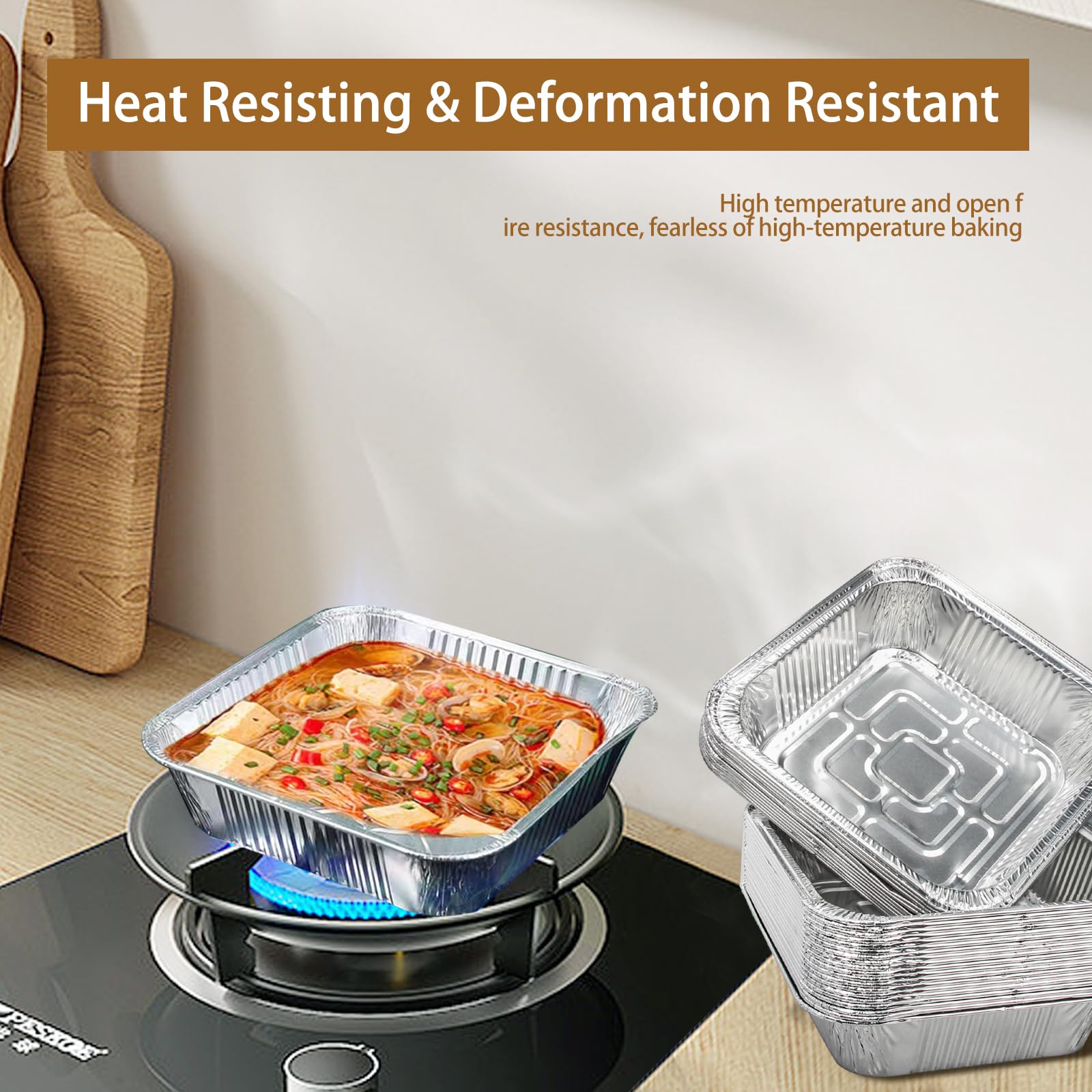 Aluminum Trays - Square Oven Dishes - Air Fryer Trays - Aluminum Bowls - Disposable Trays - BBQ Drip Trays - Grill Accessories - Baking Pans - Heat Resistant - Food Containers - Catering Trays - Meal Prep Trays - Practical - Silver - 50 Pieces - Image 6