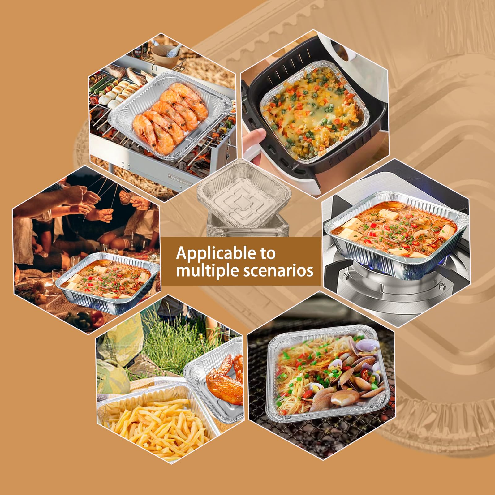 Aluminum Trays - Square Oven Dishes - Air Fryer Trays - Aluminum Bowls - Disposable Trays - BBQ Drip Trays - Grill Accessories - Baking Pans - Heat Resistant - Food Containers - Catering Trays - Meal Prep Trays - Practical - Silver - 50 Pieces - Image 8