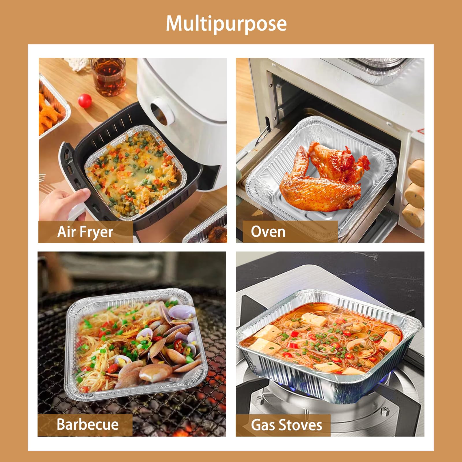 Aluminum Trays - Large Square Oven Dishes - Airfryer Trays XXL - Aluminum Bowls - Disposable Containers - BBQ Trays - Grill Accessories - Lasagna Dishes - Heat Resistant - Food Containers - Catering Dishes - Roasting Pan - Sturdy - Silver - 50 Pieces - Image 4