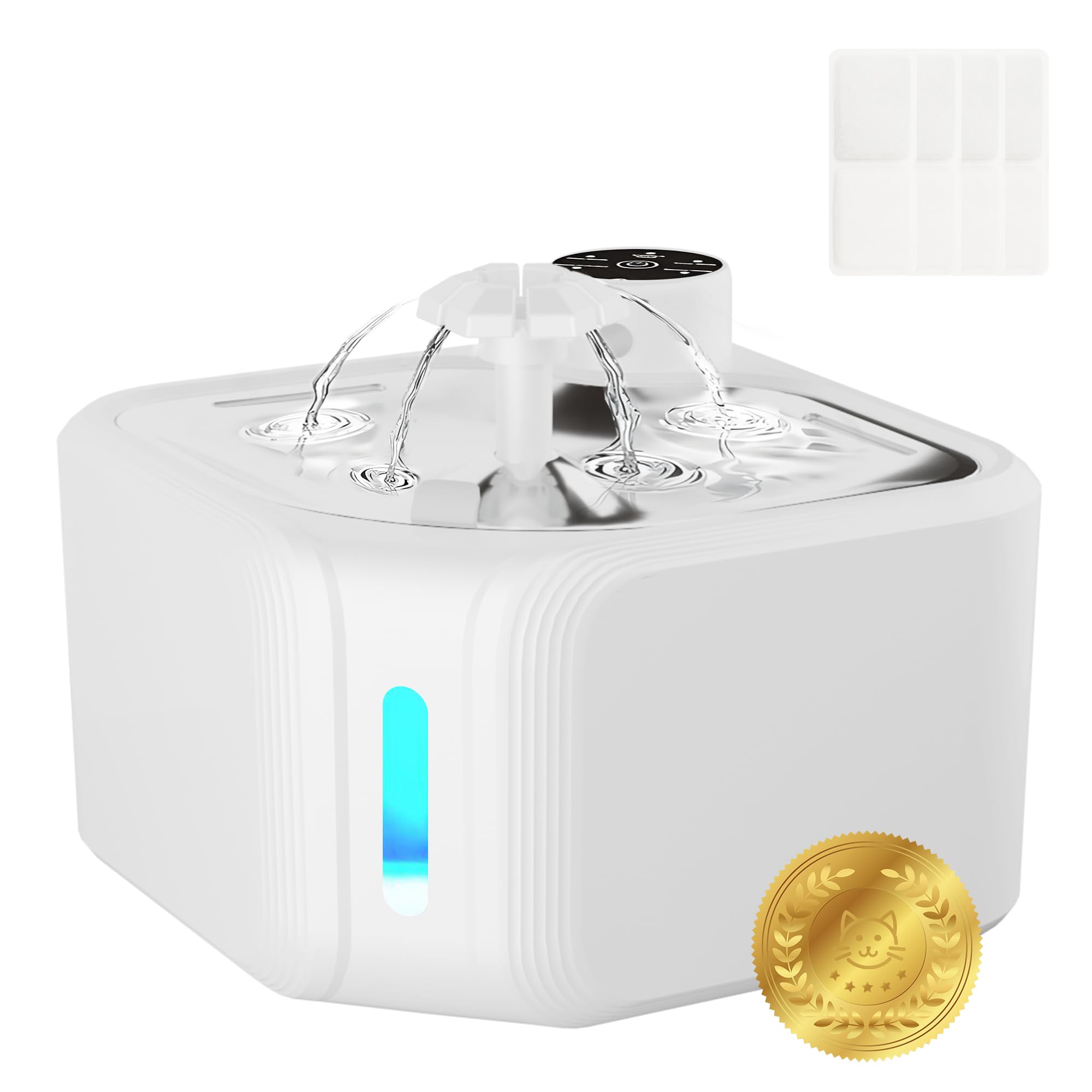 Cat Drinking Fountain - Water Fountain - Dog Drinking Bowl - Automatic Drinking Bowl - Cat Fountain - Dog Fountain - Water Dispenser - Whisper-Quiet - Includes 8 Filters - LED Lighting - Water Bowl - Pet Accessories - 2.8 Liters - White - 1 Piece - Image 1