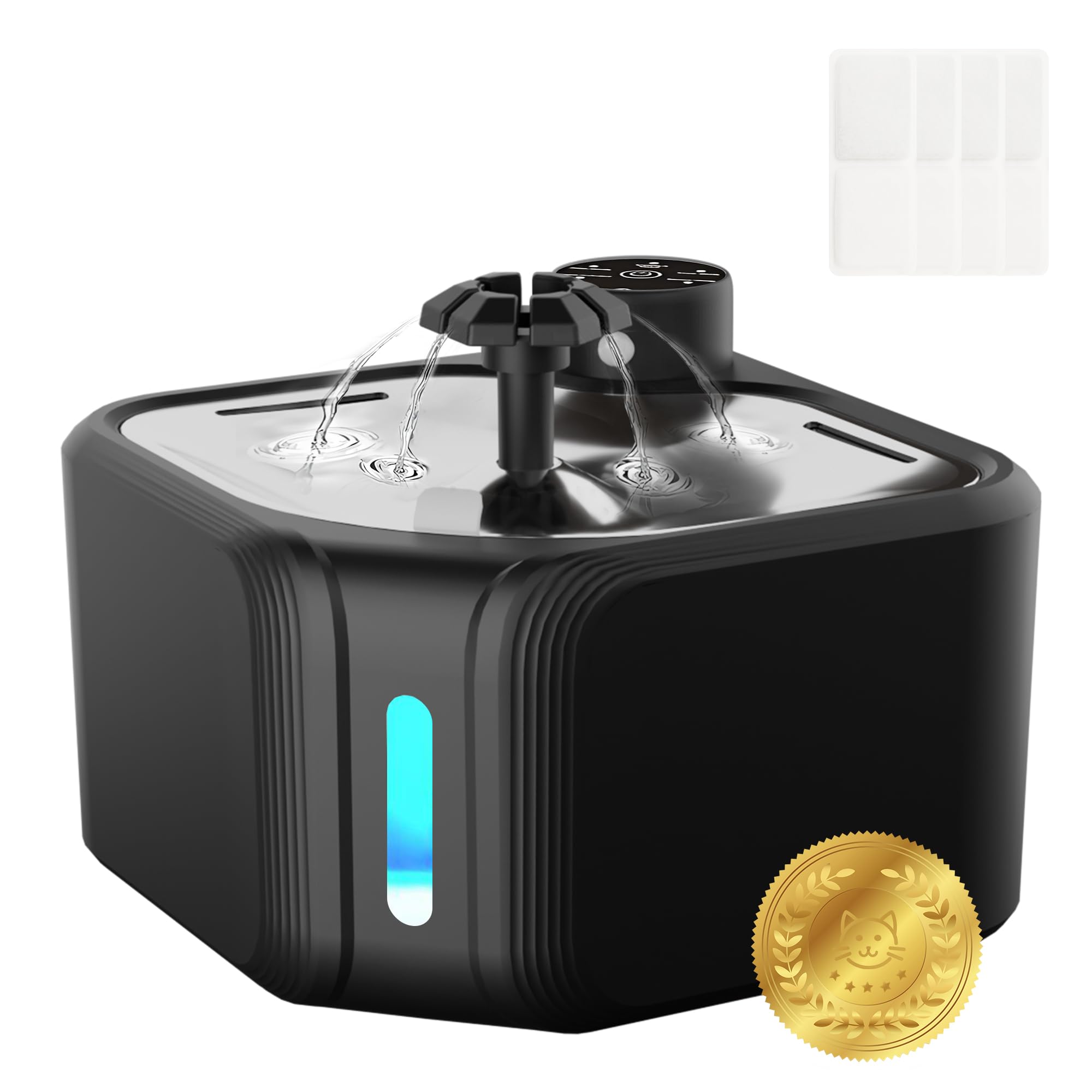 Cat Drinking Fountain - Water Fountain - Dog Drinking Bowl - Automatic Drinking Bowl - Cat Fountain - Dog Fountain - Water Dispenser - Whisper-Quiet - Includes 8 Filters - LED Lighting - Water Bowl - Pet Accessories - 2.8 Liters - Black - 1 Piece - Image 1