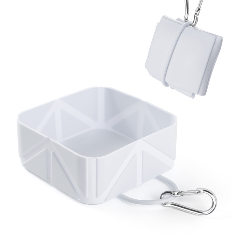 Foldable Dog Food Bowl - Dog Drinking Bowl - Dog Bowl - Travel Bowl - Water Bowl - Food Bowl - Dog Supplies - Hiking - Camping - On the Go - Silicone Bowl - Portable Food Bowl - Dog Accessories - White - 1 Piece - Image 1