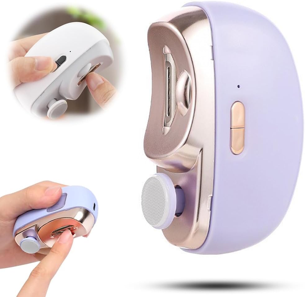 Electric Nail Clipper - Automatic Nail Trimmer - Manicure Set - Nail Care - Electric Nail File - Rechargeable - Nail Scissors - Hand Care - Nail Polishing - Nail Styling - Cordless - Purple - 1 Piece - Image 1