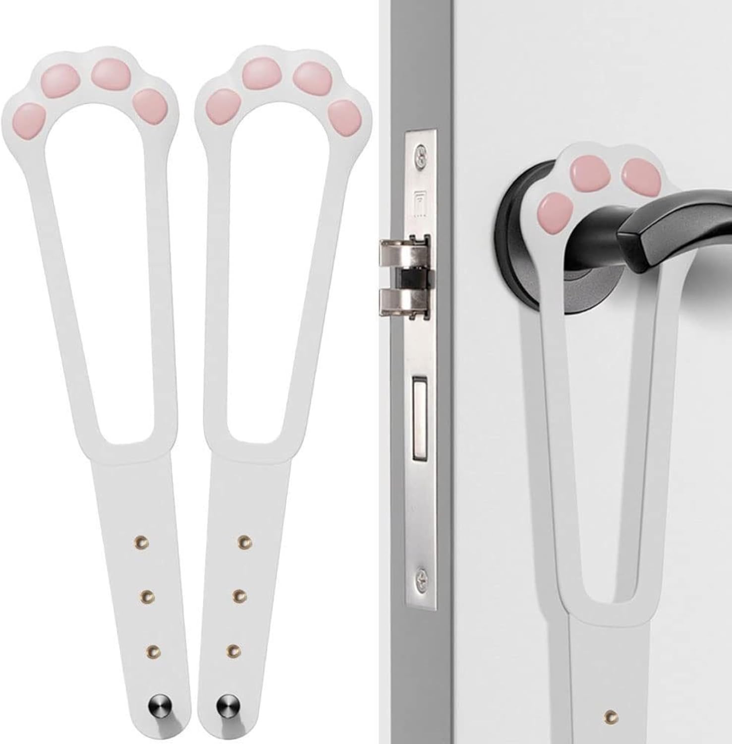 Door Stopper - Door Holder - Door Holder - Dog Barrier - Cat Flap Alternative - Door Stop - Door Catch - Door Hook - Ventilation - Pet Accessories - Door Security - Adjustable - Cat Paw - White - 2 pieces - Image 1