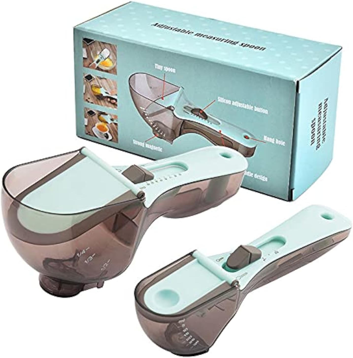 Measuring spoons - Measuring scoops - Adjustable measuring scoop - Measuring cup - Kitchen utensils - Baking utensils - Kitchen accessories - Teaspoon - Tablespoon - Coffee scoop - Dosing - Measuring - Baking utensils - Measuring spoon set - Blue - 3 piec - Image 1