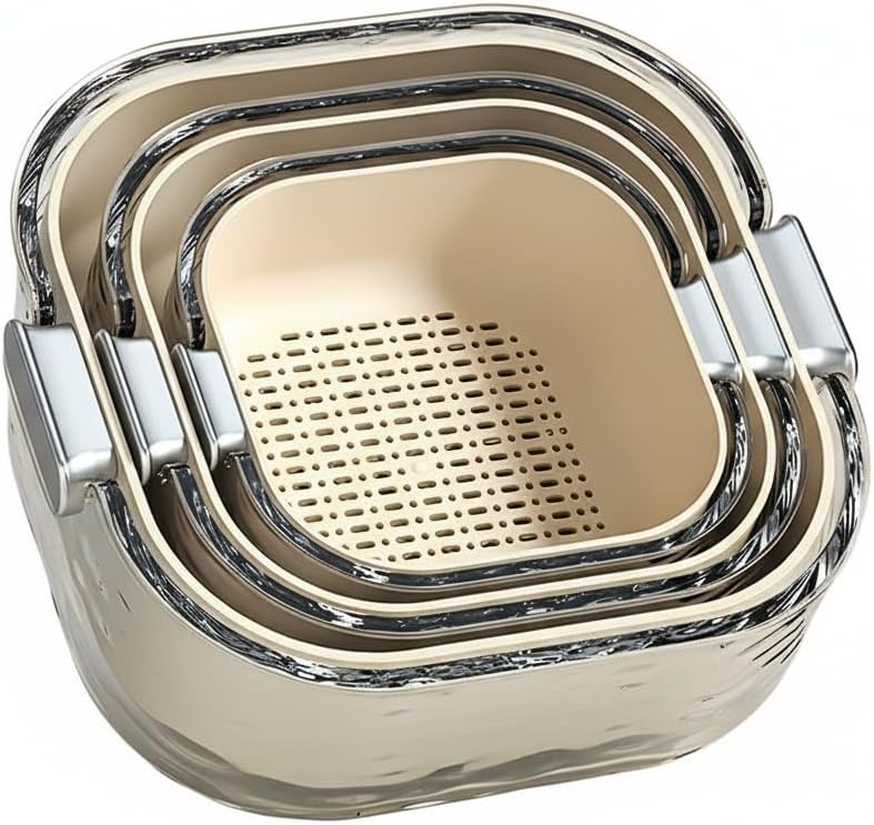 Colander - Kitchen Colander - Sieve - Fruit Basket - Vegetable Basket - Draining Set - Washing Colander - Double Layered - With Bowl - Kitchen Organization - Fruits and Vegetables - Pasta and Rice - Stackable - Multifunctional - 3 Sizes - Milky White - 6 - Image 1