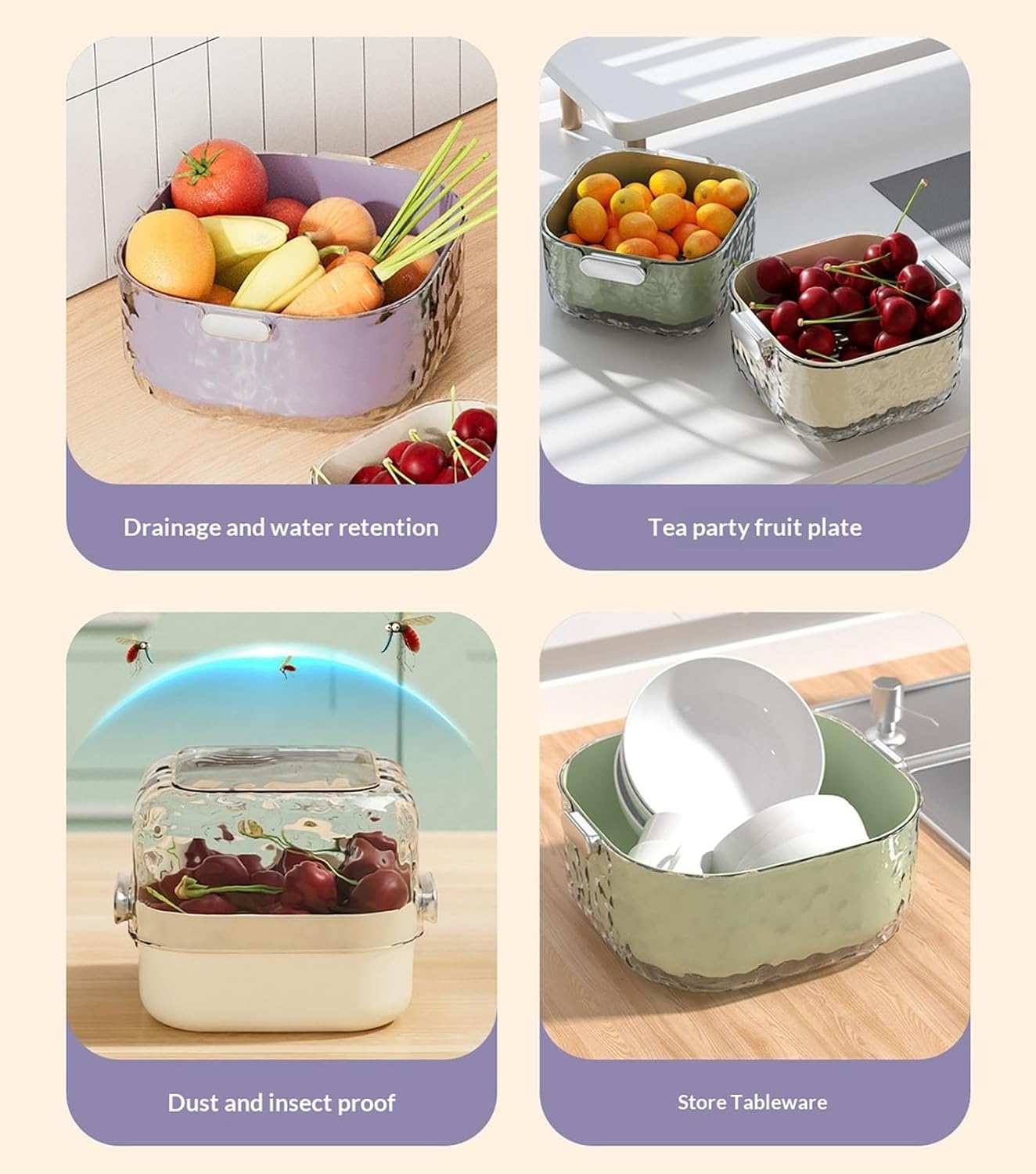 Colander - Kitchen Colander - Sieve - Fruit Basket - Vegetable Basket - Draining Set - Washing Colander - Double Layered - With Bowl - Kitchen Organization - Fruits and Vegetables - Pasta and Rice - Stackable - Multifunctional - 3 Sizes - Milky White - 6 - Image 7