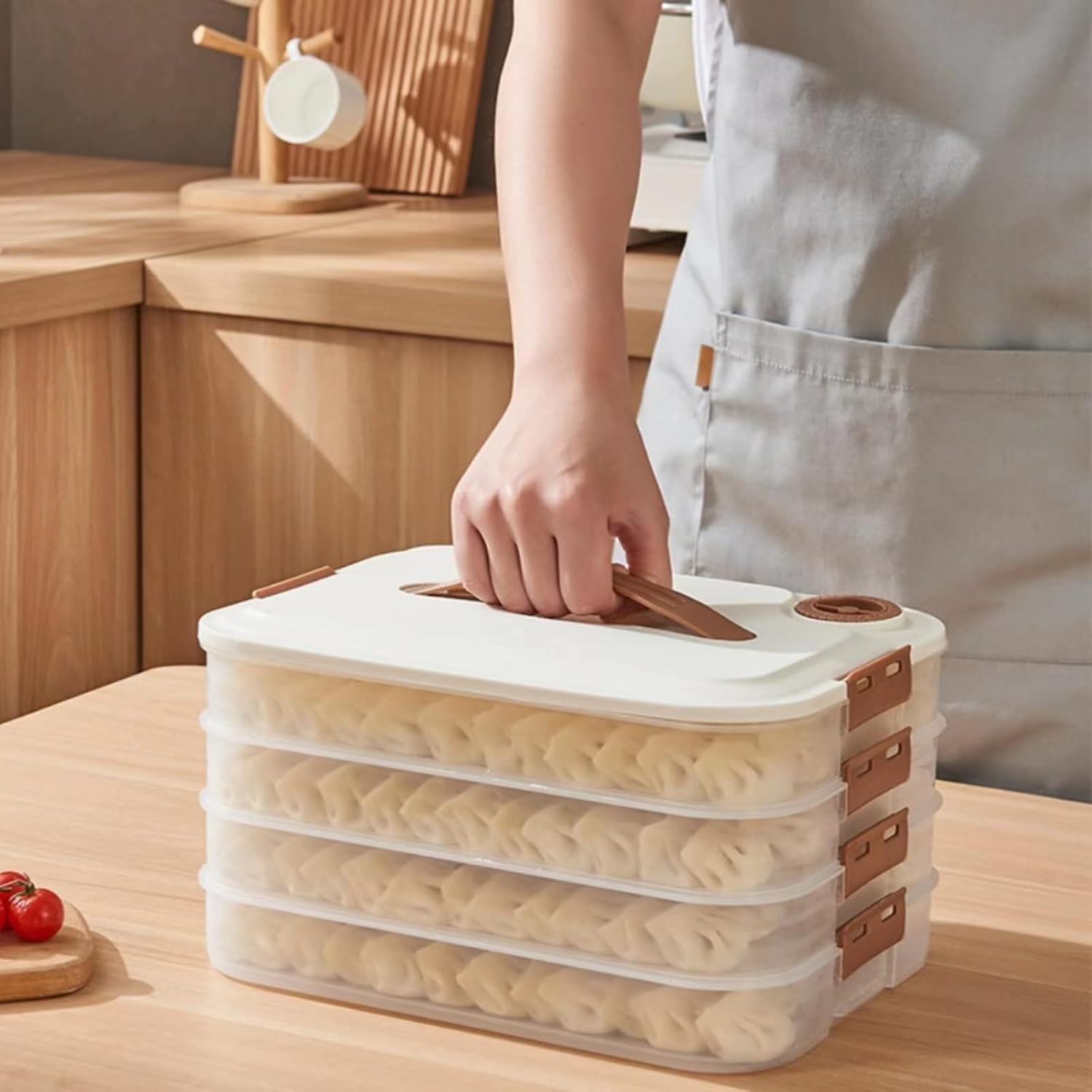 Food Storage Containers - Freezer Containers - Fridge Organizer - Storage Boxes with Lid - Kitchen Storage Box - Meat Box - Food Container - Stackable - 4 Layers - With Handle - Food Storage Box - Large Capacity - Freezer - Cream White - 1 Piece - Image 1