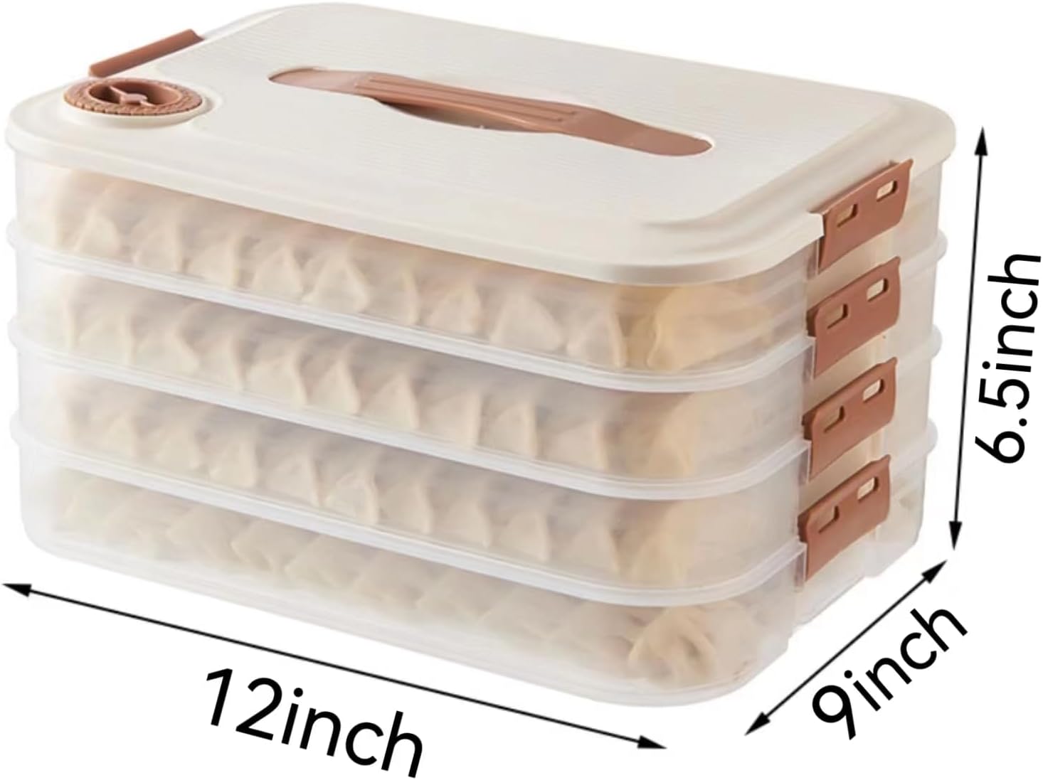 Food Storage Containers - Freezer Containers - Fridge Organizer - Storage Boxes with Lid - Kitchen Storage Box - Meat Box - Food Container - Stackable - 4 Layers - With Handle - Food Storage Box - Large Capacity - Freezer - Cream White - 1 Piece - Image 6