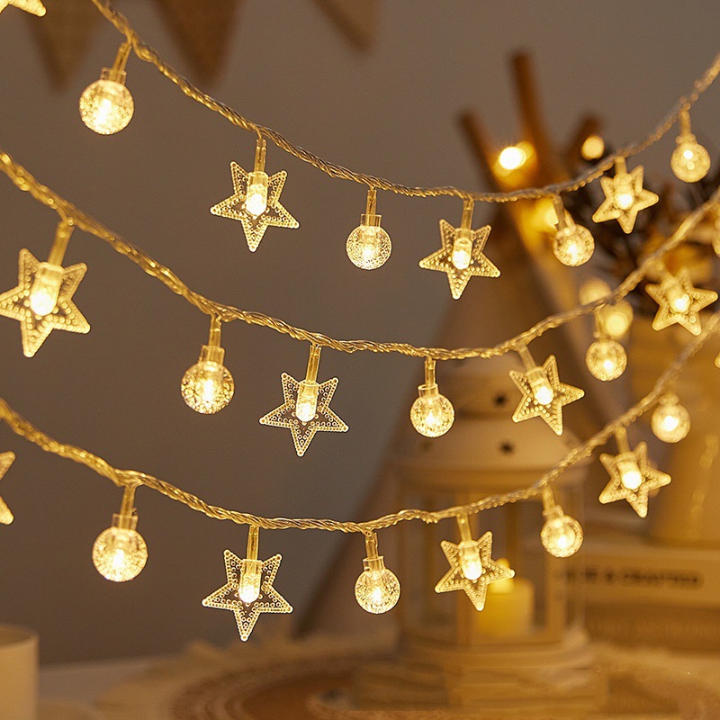 Fairy Lights - Mood Lighting - Indoor Christmas Lights - Fairy Lights - Stars and Bulbs - Party Lights - Living Room Decoration - Bedroom - Battery Operated - LED Lighting - Christmas Lights - 3 Meters - 20 Lights - Warm White - 1 Piece - Image 1