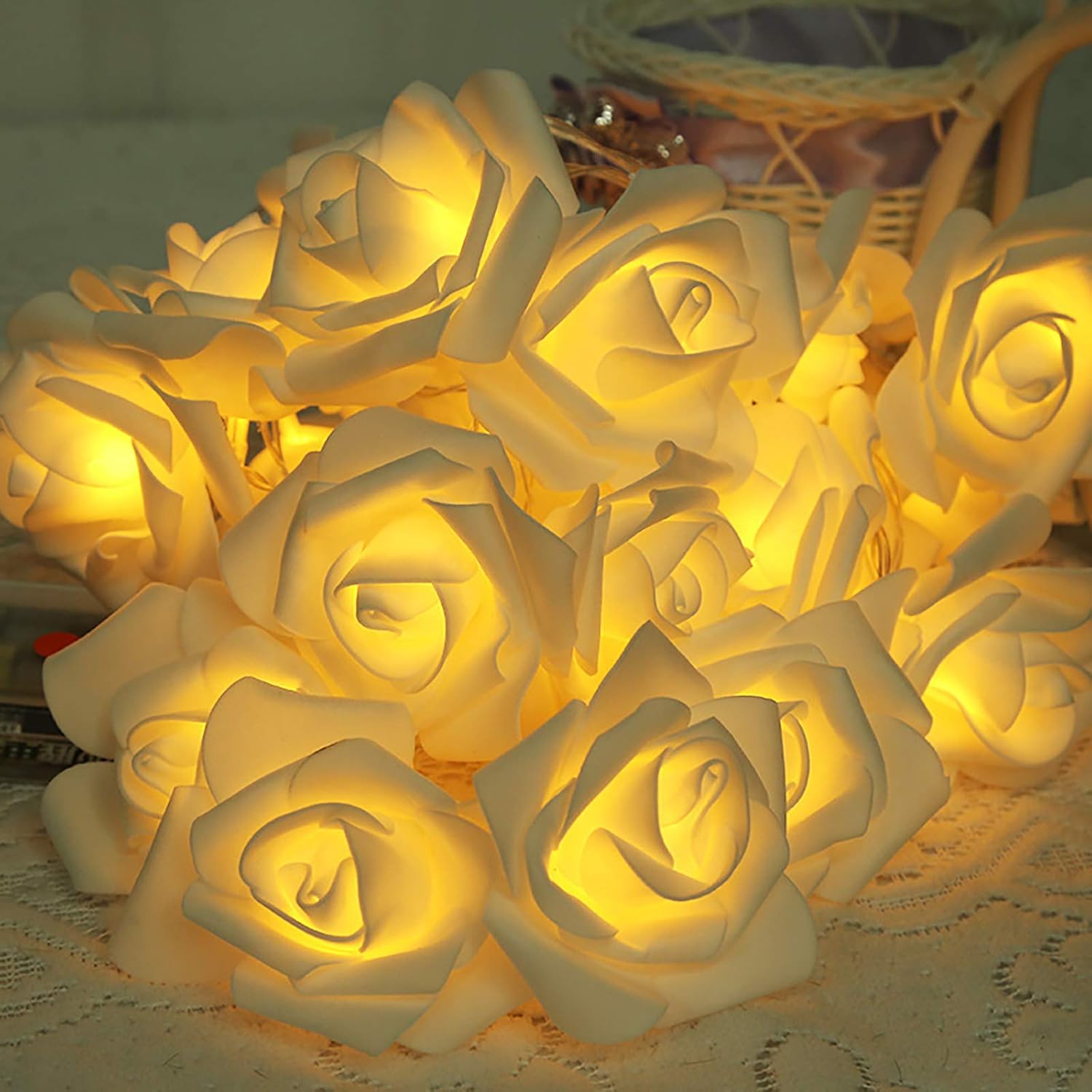 Rose Lights - Living Room Mood Lighting - LED Lights - Bedroom Decoration - Artificial Flowers - Wedding Decoration - Home Accessories - Light Chain - Room Decoration - Party Lighting - Warm White - 1 Piece - Image 1