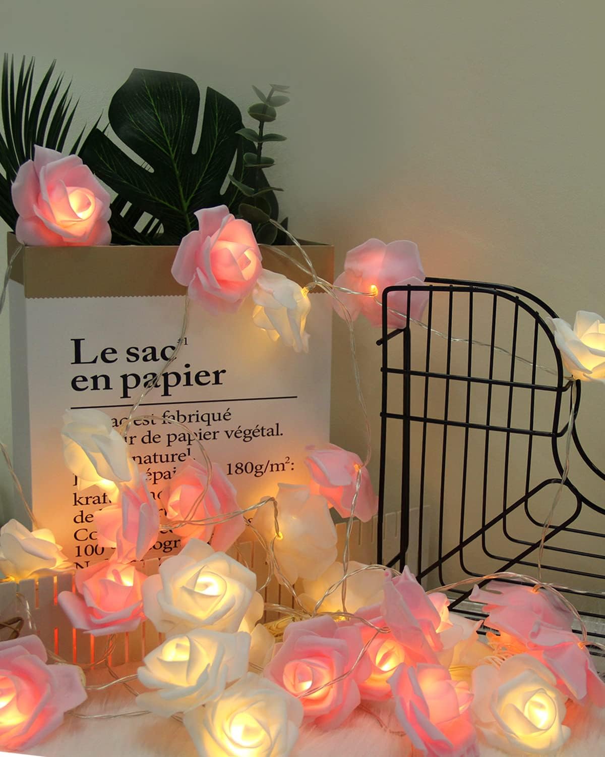 Rose Fairy Lights - Indoor Mood Lighting - Bedroom Decoration - LED Lights - Artificial Flowers - Wedding Decoration - Window Decoration - Valentine's Day Gift - Fairy Lights - Home Accessories - Party Lighting - Pink and White - 1 Piece - Image 1