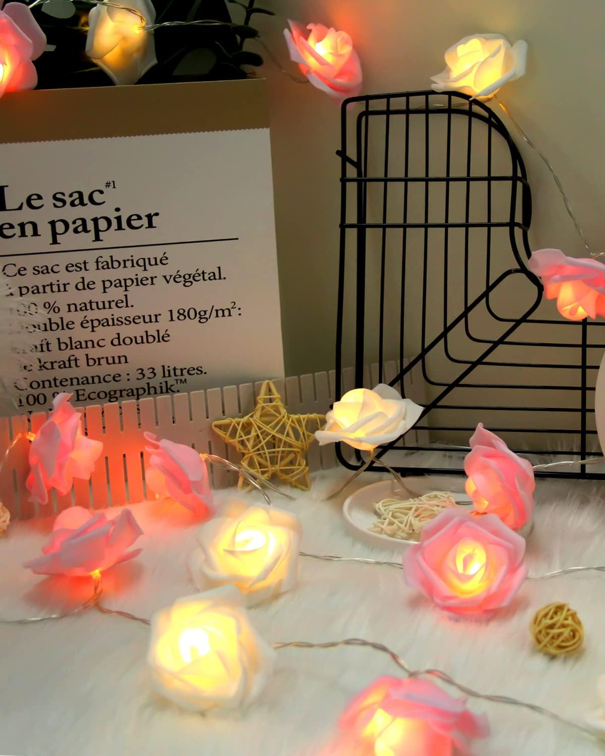Rose Fairy Lights - Indoor Mood Lighting - Bedroom Decoration - LED Lights - Artificial Flowers - Wedding Decoration - Window Decoration - Valentine's Day Gift - Fairy Lights - Home Accessories - Party Lighting - Pink and White - 1 Piece - Image 4