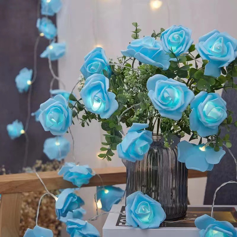 Rose Fairy Lights - Indoor Mood Lighting - Bedroom Decoration - LED Lights - Artificial Flowers - Wedding Decoration - Window Decoration - Valentine's Day Gift - Fairy Lights - Home Accessories - Party Lighting - Blue - 1 Piece - Image 1