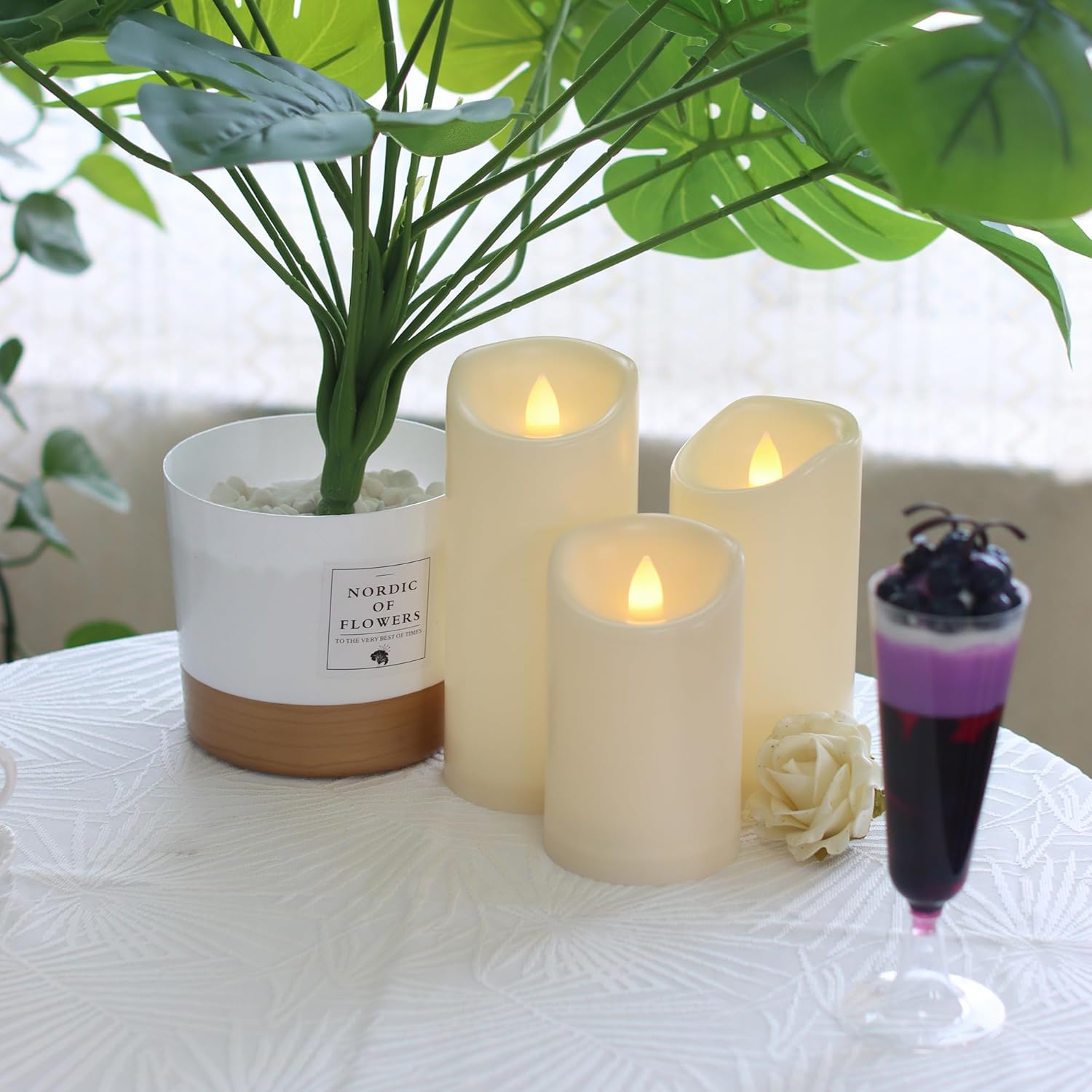 LED Candles - Pillar Candles - Indoor Mood Lighting - Flameless Candles - Electric Candles - Home Accessories - Table Decoration - Candle Set - Christmas Lights - LED Lights - Living Room Decoration - White - 3 Pieces - Image 2