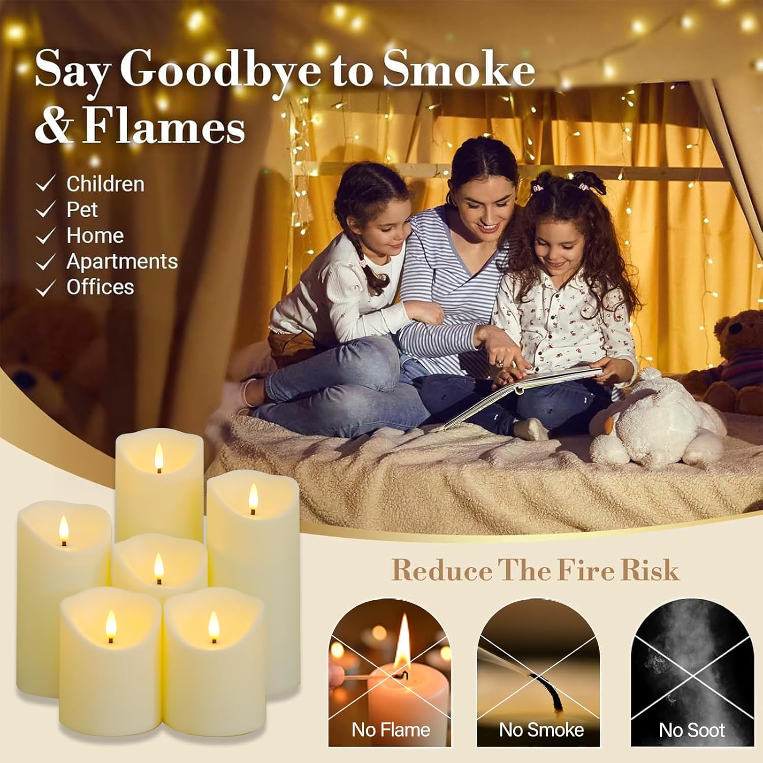 LED Candles - Pillar Candles - Indoor Mood Lighting - Flameless Candles - Candle Set - Electric Candles - Home Accessories - Table Decoration - Christmas Lights - LED Lights - Living Room Decoration - White - 5 Pieces - Image 8