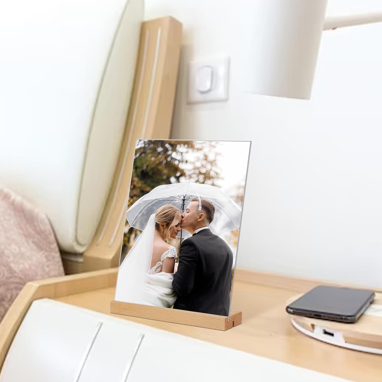 Menu Card Holder A4 - Photo Frame with Wooden Base - Table Stand - Brochure Holder - Acrylic Stand - Hospitality - Office - Wedding Decoration - Information Holder - Double Slot - Straight and Angled - Transparent and Wood - 3 Pieces - Image 4