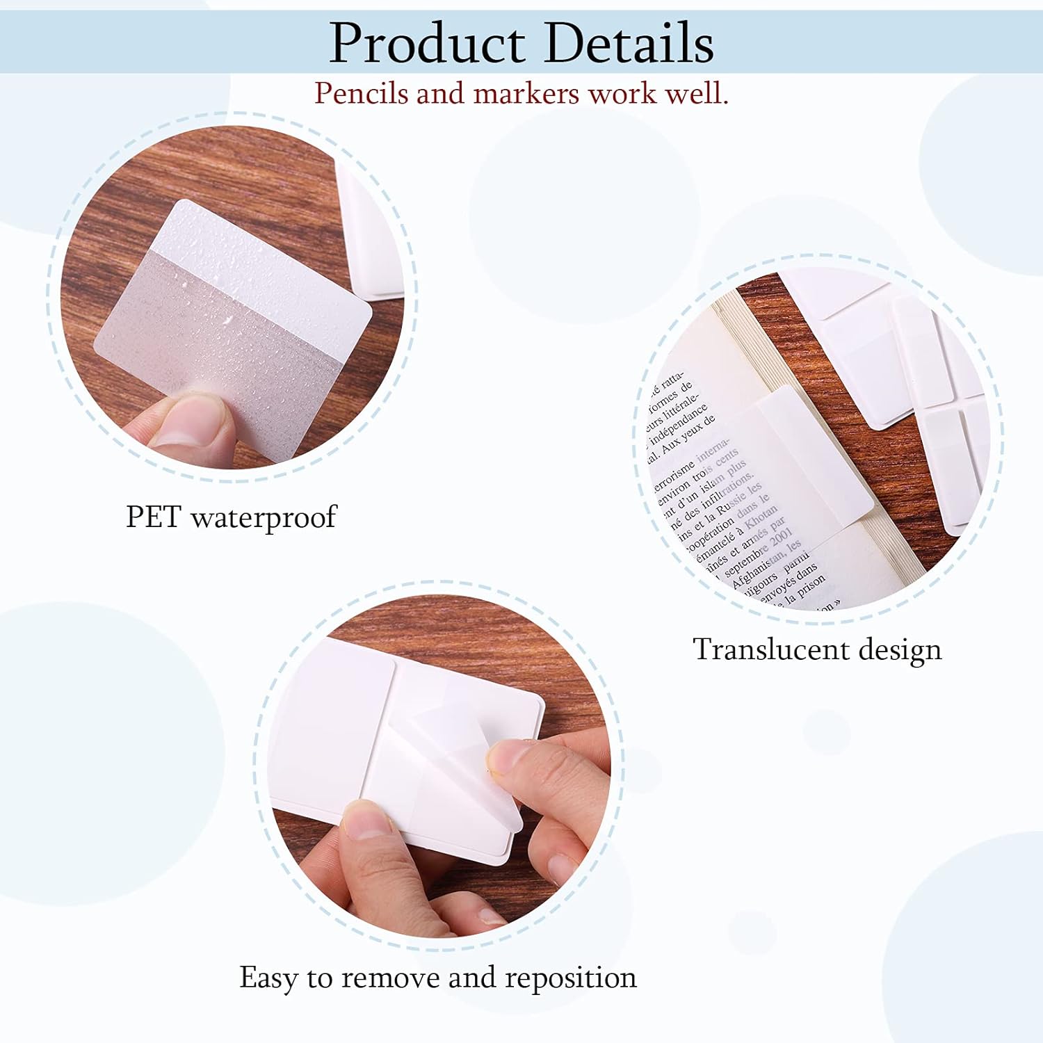 Sticky notes - Page markers - Index tabs - Sticky notes - Bookmarks - Transparent - Tabs - Office supplies - School supplies - Study - Writable - Notebooks - Agenda refill - White - 12 pieces - Image 3