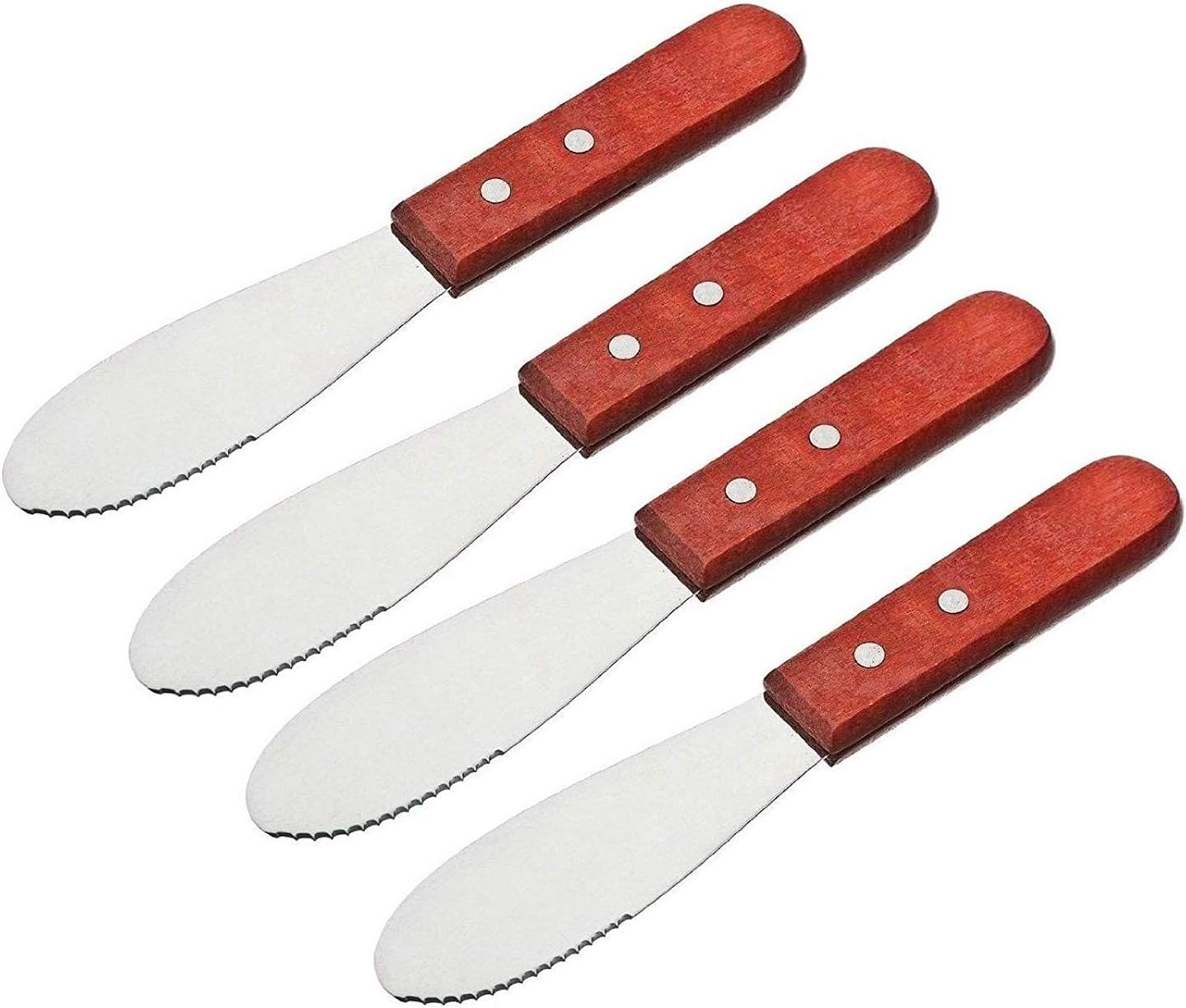 Spreading Knife - Butter Knife - Breakfast Knife - Serrated Knife - Cutlery - Cheese Knife - Snack Board - Sandwich Knife - Spatula - Stainless Steel - Wooden Handle - Kitchen Utensils - Tapas - Lunch - Sandwich Knife - Silver and Brown - Set of 4 - Image 1