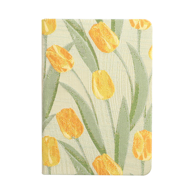 A5 Notebook - Diary - Bullet Journal - Writing Book - Notebook - Tulips - Sketchbook - Notepad - Travel Diary - Office Supplies - School Supplies - Gift for Her - Journal - Hardcover - Yellow and Green - 1 Piece - Image 1