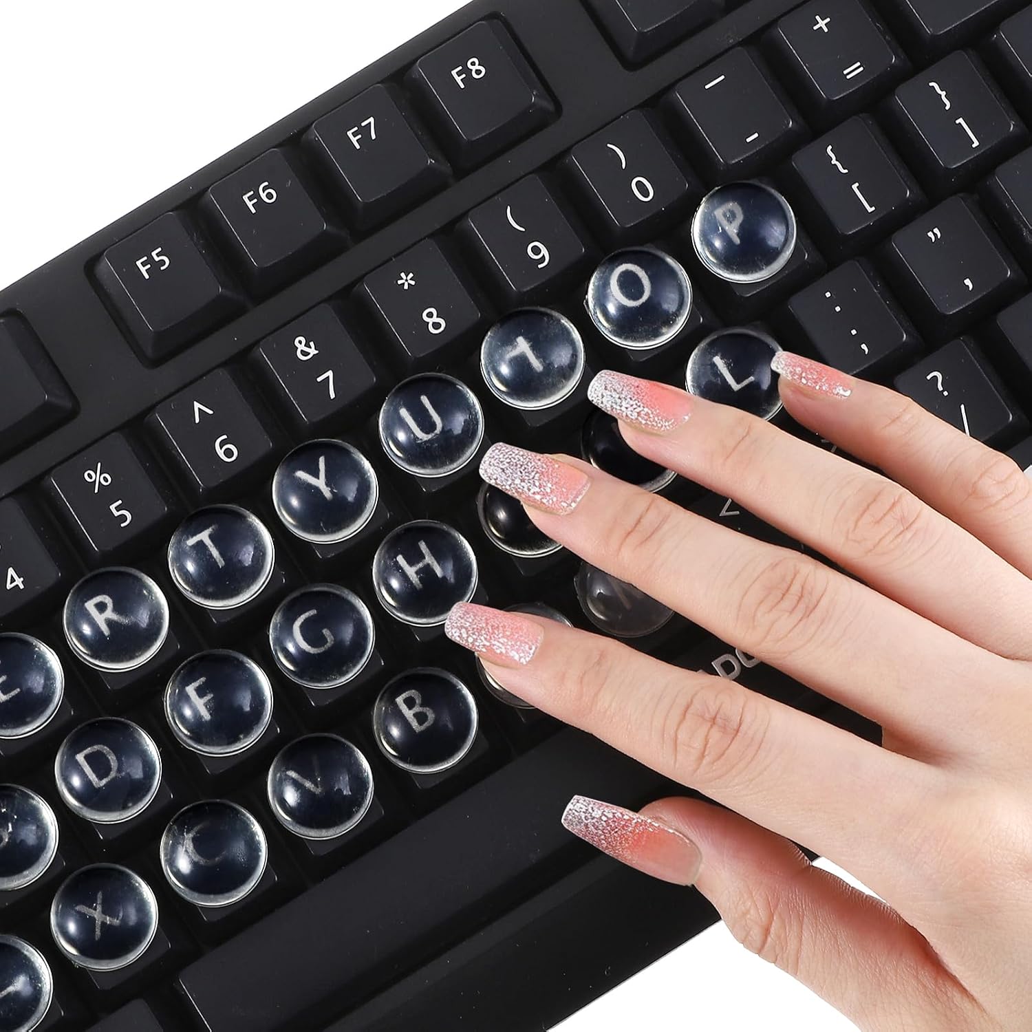 Keyboard Stickers - Typing with Long Nails - 3D Silicone Keycaps - Laptop Accessories - Nail Protectors - Tactile Marking - Keyboard Protection - Anti-Slip Keys - Typewriter Effect - Universal Round Buttons - High Transparency - 72 Pieces - Image 1