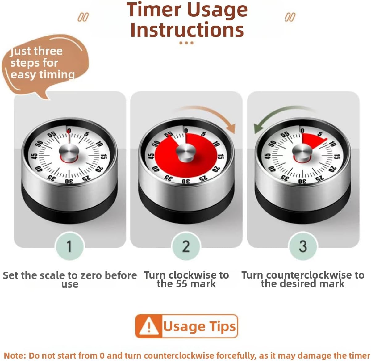 Kitchen Timer - Timer - Kitchen Timer - Egg Timer - Stopwatch - Mechanical Timer - Time Clock - Pomodoro - Kitchen Utensils - Cooking Utensils - Baking Utensils - Gadgets - Alarm Clock - Clock - Stainless Steel - Magnet - Cooking - White - 1 Piece - Image 3