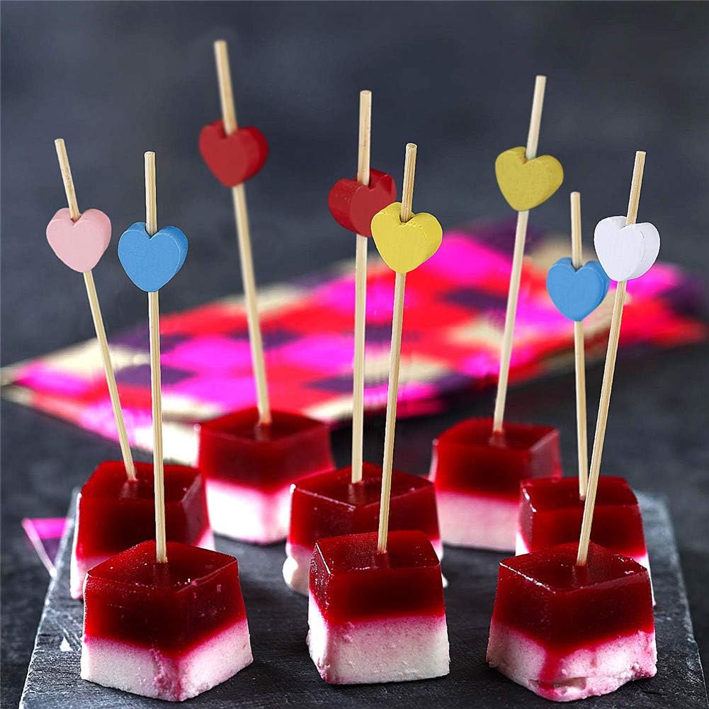 Cocktail sticks - Satay sticks - Tapas sticks - Hearts - Party supplies - Snacks - Valentine's Day - Wedding - Love - Decoration - Snacks - High Tea - Treat - Buffet - Cheese sticks - Wood - Bamboo - 12 cm - Red - 100 Pieces - Image 6