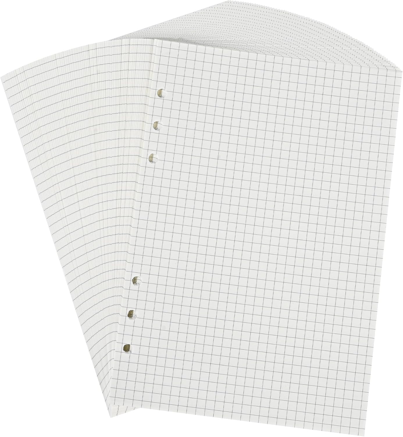 Notebook Refill A5 - Ring Binder Paper 6 Holes - Agenda Refill - Bullet Journal Paper - Refillable Notepad - Writing Paper - Planner Inserts - Office Supplies - School Supplies - Math Notebook -Checked White Graph Paper - 5 Pieces - Image 1