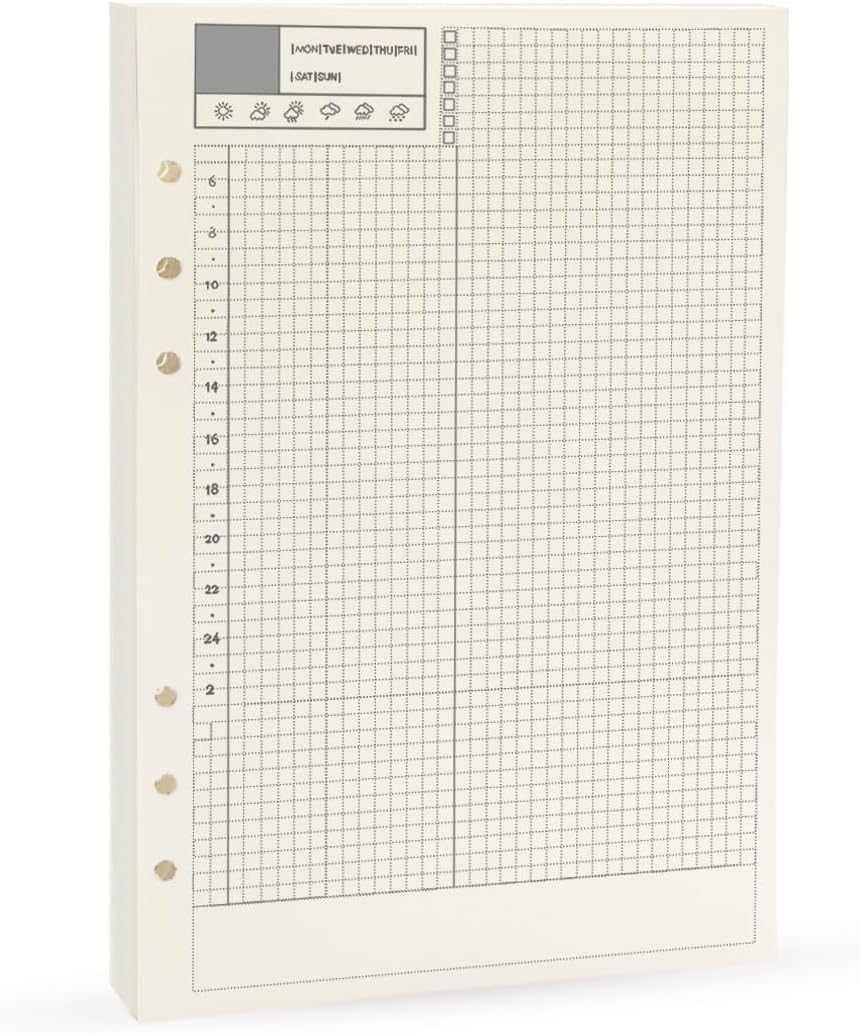 Notebook Refill A5 - Ring Binder Paper 6 Holes - Agenda Refill - Bullet Journal Paper - Refillable Notepad - Writing Paper - Planner Inserts - Office Supplies - School Supplies - Calendar Overview -Weekly planner agenda - white - pack of 5 - Image 1