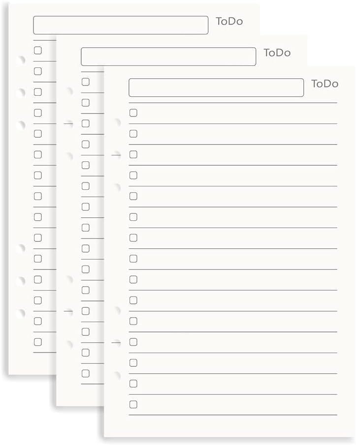Notebook Refill A5 - Ring Binder Paper 6 Holes - Agenda Refill - Bullet Journal Paper - Refillable Notepad - Writing Paper - Planner Inserts - Office Supplies - School Supplies - To-Do List Check-Off -To Do List - White - 5 Pieces - Image 1