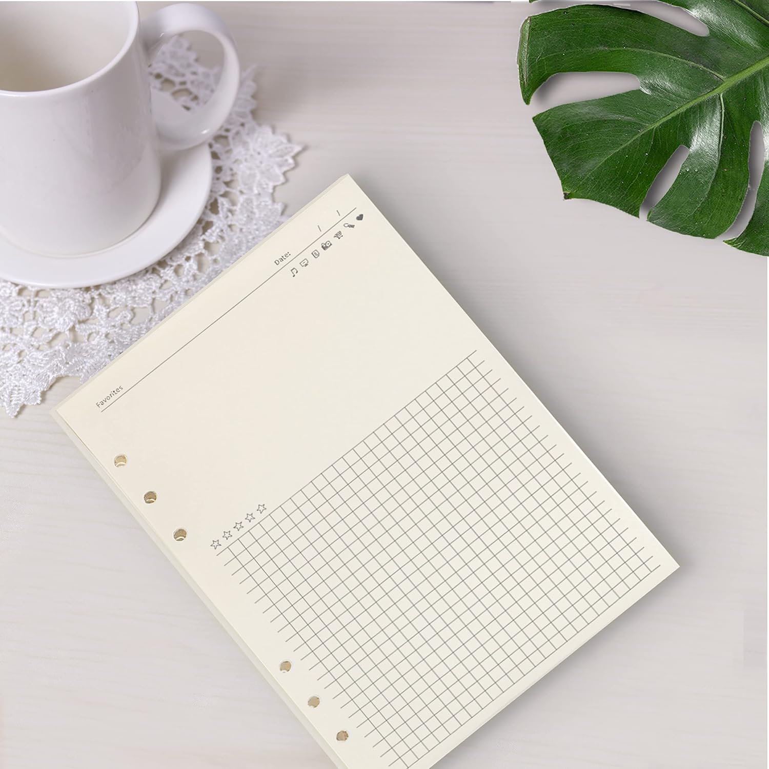 Notebook Refill A5 - Ring Binder Paper 6 Holes - Agenda Refill - Bullet Journal Paper - Refillable Notepad - Writing Paper - Planner Inserts - Office Supplies - School Supplies - Review Page -Favorites List - White - 5 Pieces - Image 7