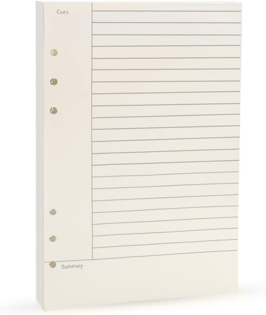 Notebook Refill A5 - Ring Binder Paper 6 Holes - Agenda Refill - Bullet Journal Paper - Refillable Notepad - Writing Paper - Planner Inserts - Office Supplies - School Supplies - Summary Making -Cornell Method - White - 5 Pieces - Image 1