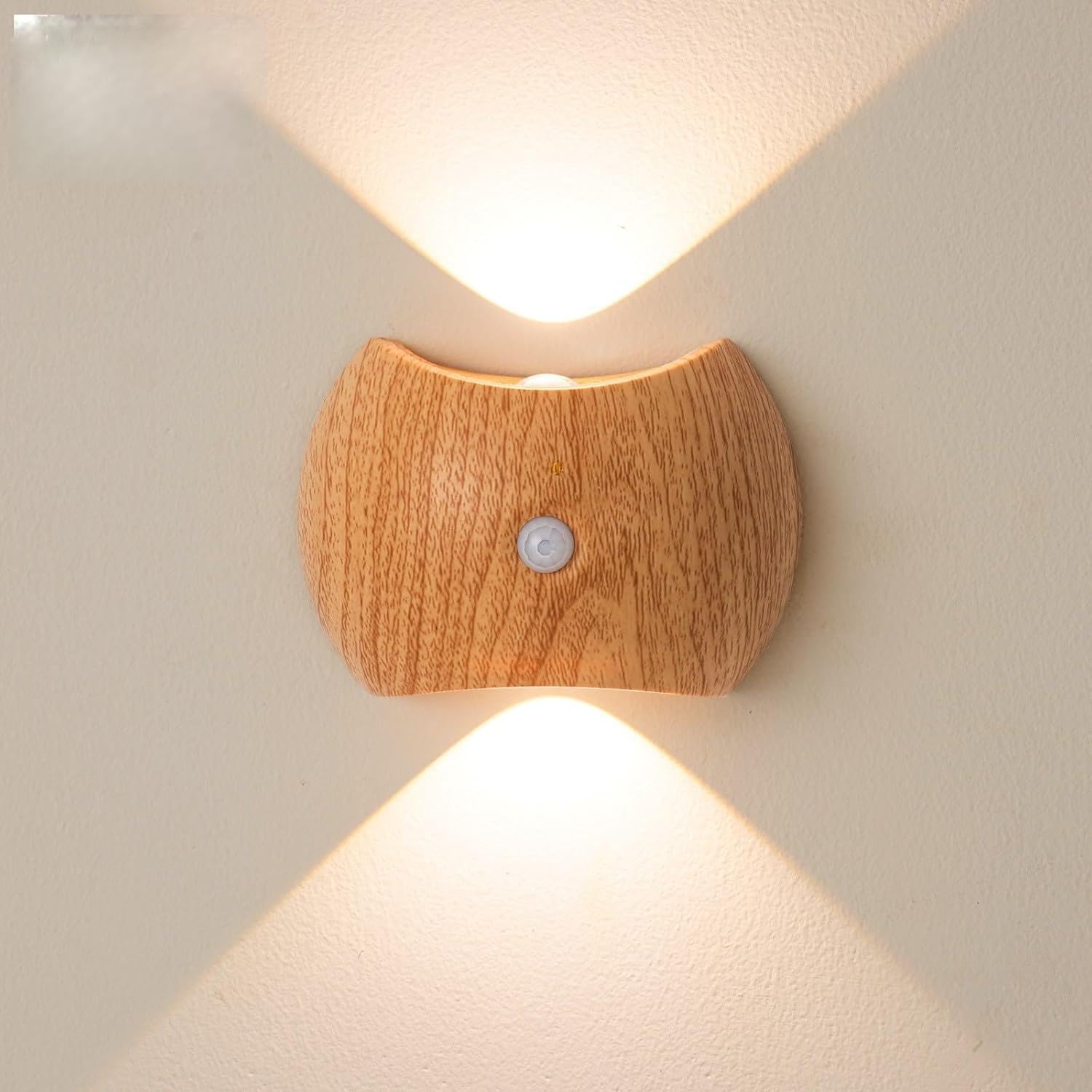 Indoor Wall Lamp - Night Light with Motion Sensor - Wireless LED Wall Light - Rechargeable Wall Lamp - Stair Lighting - Closet Lighting - Bedroom Lamp - USB Rechargeable - Magnetic -Warm White Light - Light Wood - 1 Piece - Image 1