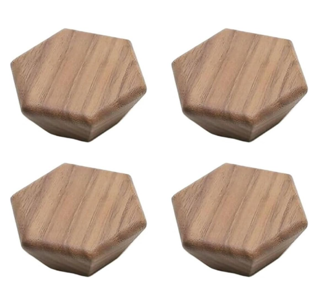 Furniture Knobs - Drawer Knobs - Cabinet Knobs - Furniture Handles - Kitchen Handles - Door Handles - Cabinet Handles - Furniture Hardware - Kitchen Hardware - Handles - Walnut - Wood - Wooden - Hexagon - Hexagon - Geometric - Design - Walnut - Set of 4 - Image 1