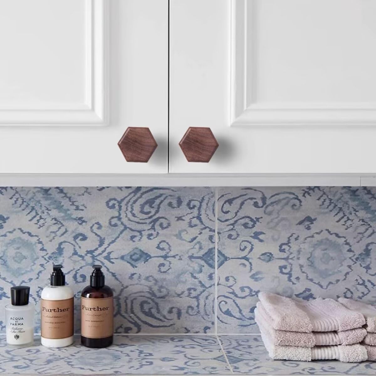 Furniture Knobs - Drawer Knobs - Cabinet Knobs - Furniture Handles - Kitchen Handles - Door Handles - Cabinet Handles - Furniture Hardware - Kitchen Hardware - Handles - Walnut - Wood - Wooden - Hexagon - Hexagon - Geometric - Design - Walnut - Set of 4 - Image 4
