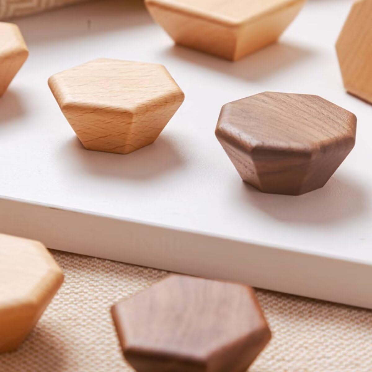 Furniture Knobs - Drawer Knobs - Cabinet Knobs - Furniture Handles - Kitchen Handles - Door Handles - Cabinet Handles - Furniture Hardware - Kitchen Hardware - Handles - Walnut - Wood - Wooden - Hexagon - Hexagon - Geometric - Design - Walnut - Set of 4 - Image 5