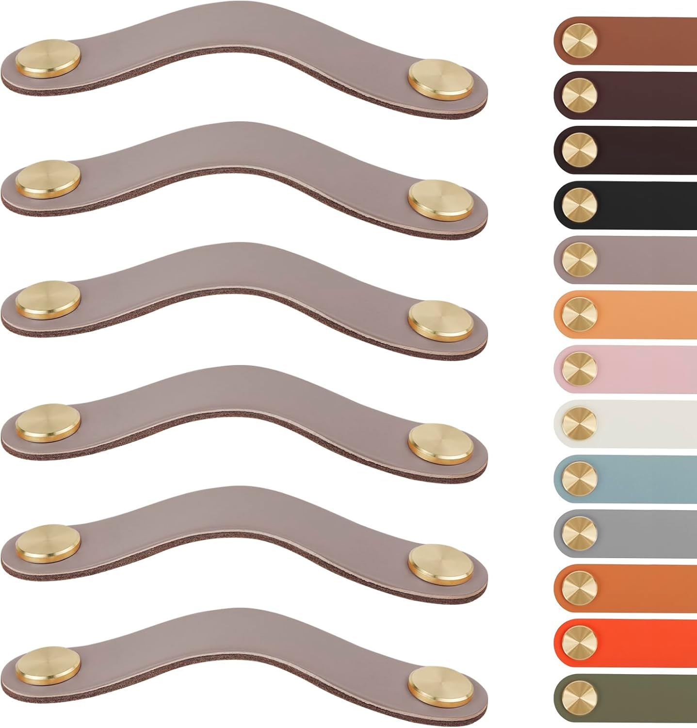 Leather Handles - Furniture Handles - Kitchen Handles - Door Handles - Cabinet Handles - Drawer Knobs - Furniture Hardware - Kitchen Hardware - Handles - Leather - Leather - Kitchen Renovation - Industrial - Brass - Pitch 128mm - Handles - Nude - Set of 6 - Image 1