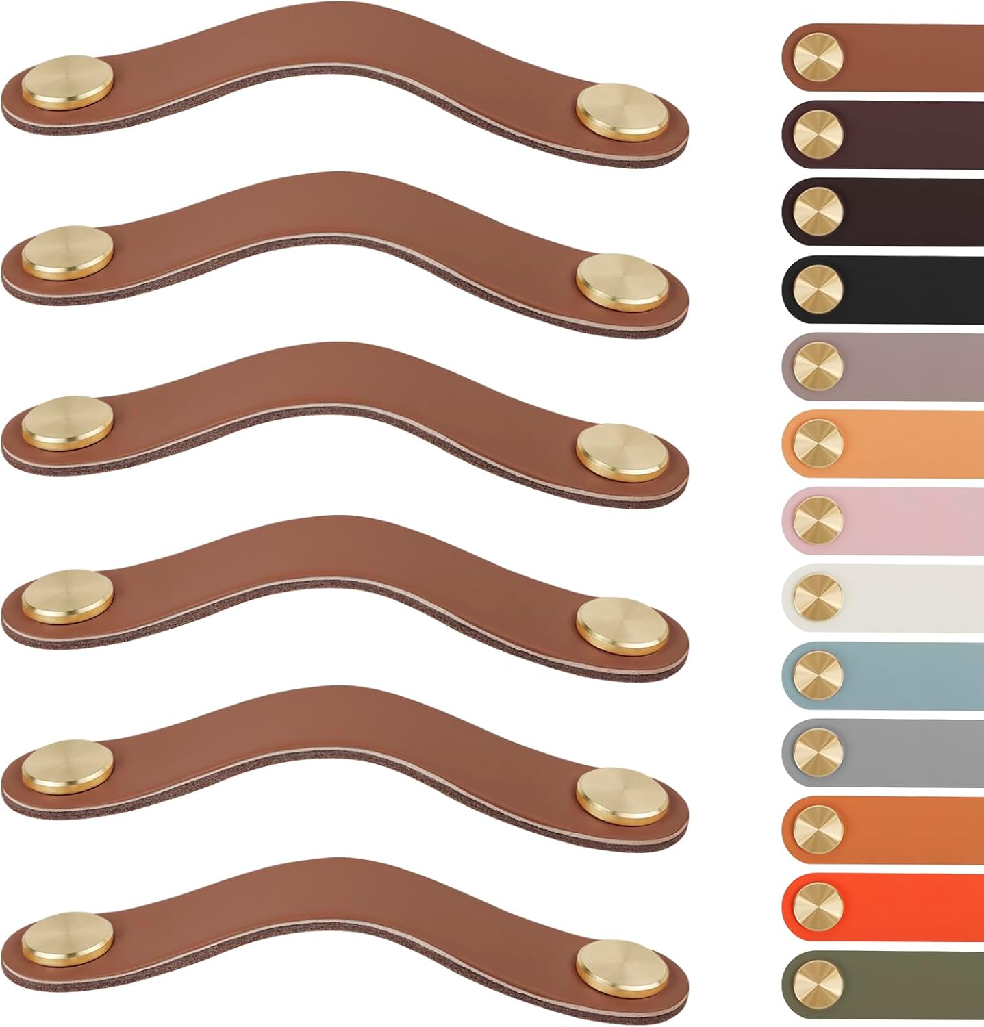 Leather Handles - Furniture Handles - Kitchen Handles - Door Handles - Cabinet Handles - Drawer Knobs - Furniture Hardware - Kitchen Hardware - Handles - Leather - Leather - Kitchen Renovation - Industrial - Brass - Pitch 128mm - Handles - Caramel - Set o - Image 1