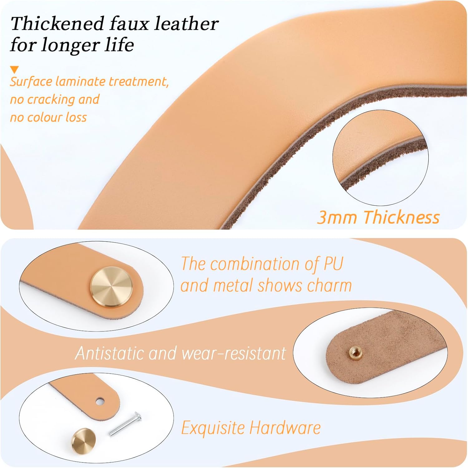 Leather Handles - Furniture Handles - Kitchen Handles - Door Handles - Cabinet Handles - Drawer Knobs - Furniture Hardware - Kitchen Hardware - Handles - Leather - Leather - Kitchen Renovation - Industrial - Brass - Knobs - Loops - Loop - Cognac - Set of - Image 3
