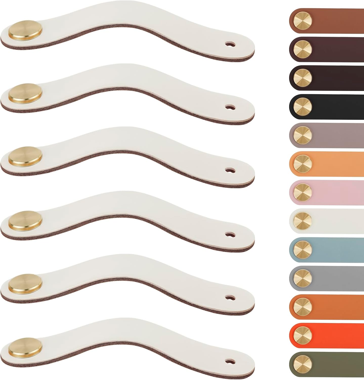 Leather Handles - Furniture Handles - Kitchen Handles - Door Handles - Cabinet Handles - Drawer Knobs - Furniture Hardware - Kitchen Hardware - Handles - Leather - Leather - Kitchen Renovation - Scandinavian - Brass - Knobs - Loops - Loop - Ivory - Set of - Image 1