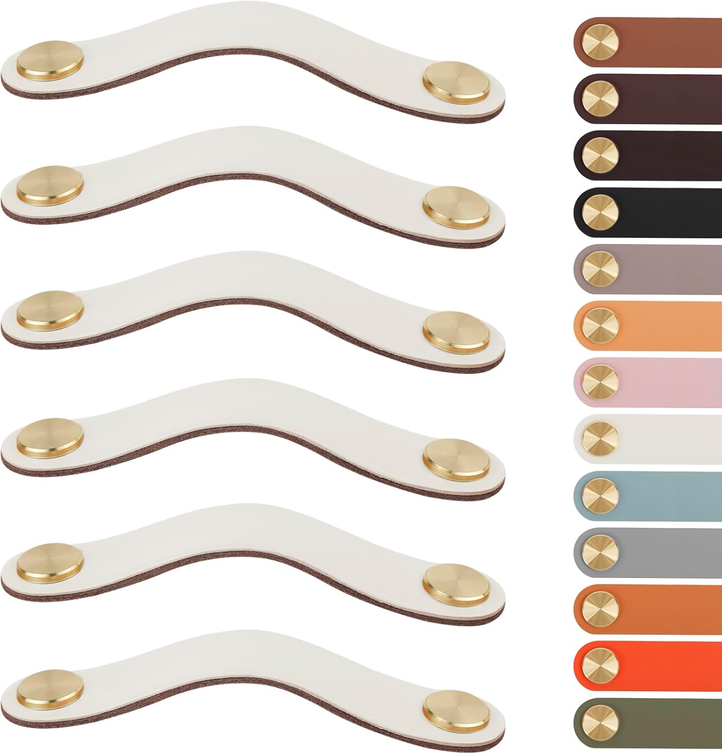 Leather Handles - Furniture Handles - Kitchen Handles - Door Handles - Cabinet Handles - Drawer Knobs - Furniture Hardware - Kitchen Hardware - Handles - Leather - Leather - Kitchen Renovation - Scandinavian - Brass - Pitch 128mm - Handles - Ivory - Set o - Image 1