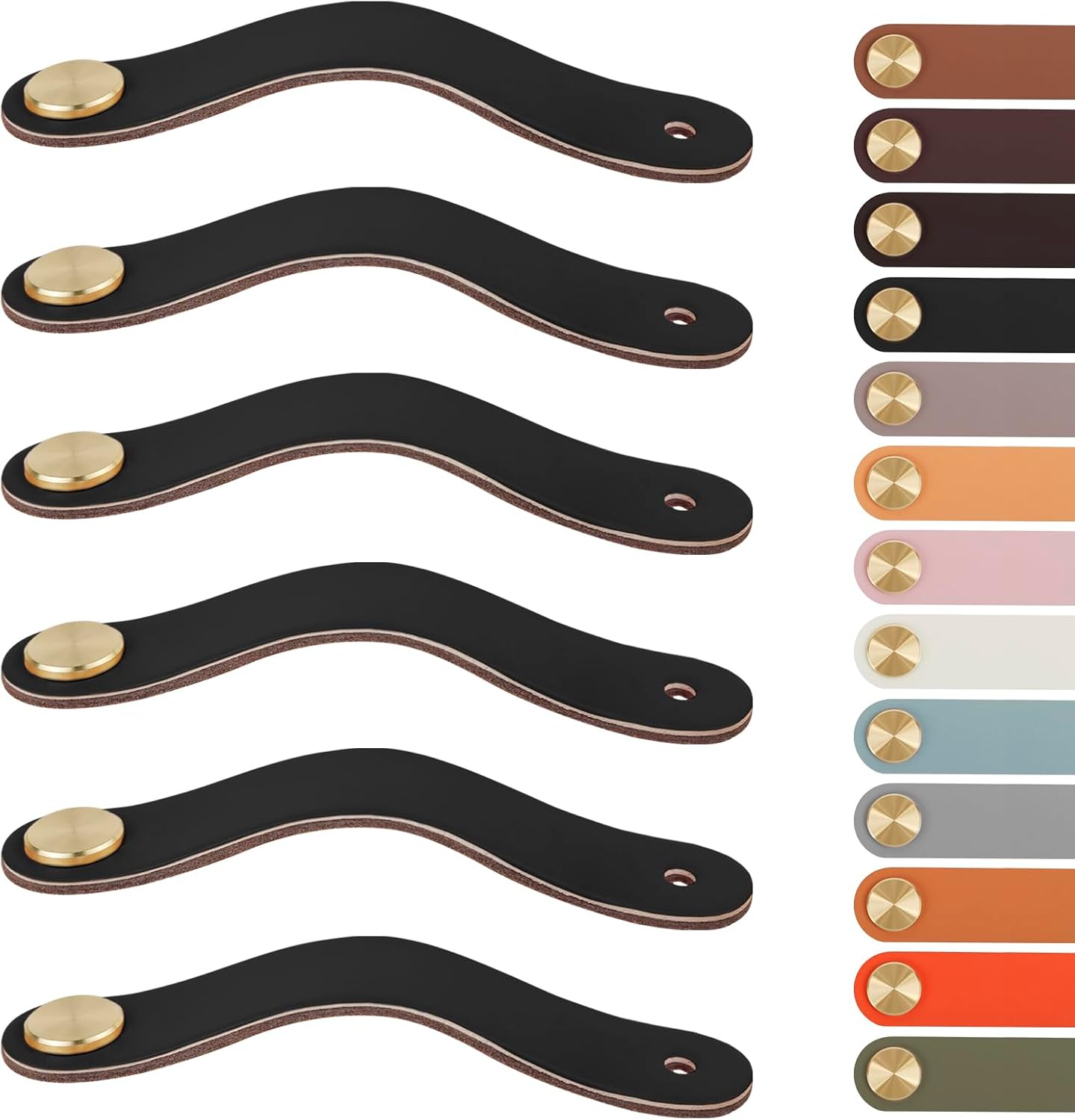 Leather Handles - Furniture Handles - Kitchen Handles - Door Handles - Cabinet Handles - Drawer Knobs - Furniture Hardware - Kitchen Hardware - Handles - Leather - Leather - Kitchen Renovation - Industrial - Brass - Knobs - Loops - Loop - Black - Set of 6 - Image 1
