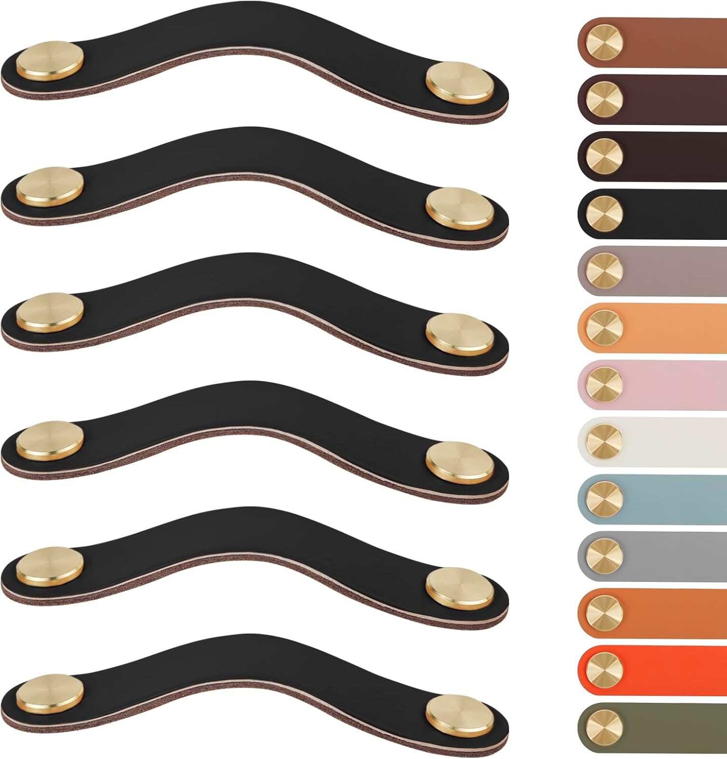 Leather Handles - Furniture Handles - Kitchen Handles - Door Handles - Cabinet Handles - Drawer Knobs - Furniture Hardware - Kitchen Hardware - Handles - Leather - Leather - Kitchen Renovation - Industrial - Brass - Pitch 128mm - Handles - Black - Set of - Image 1