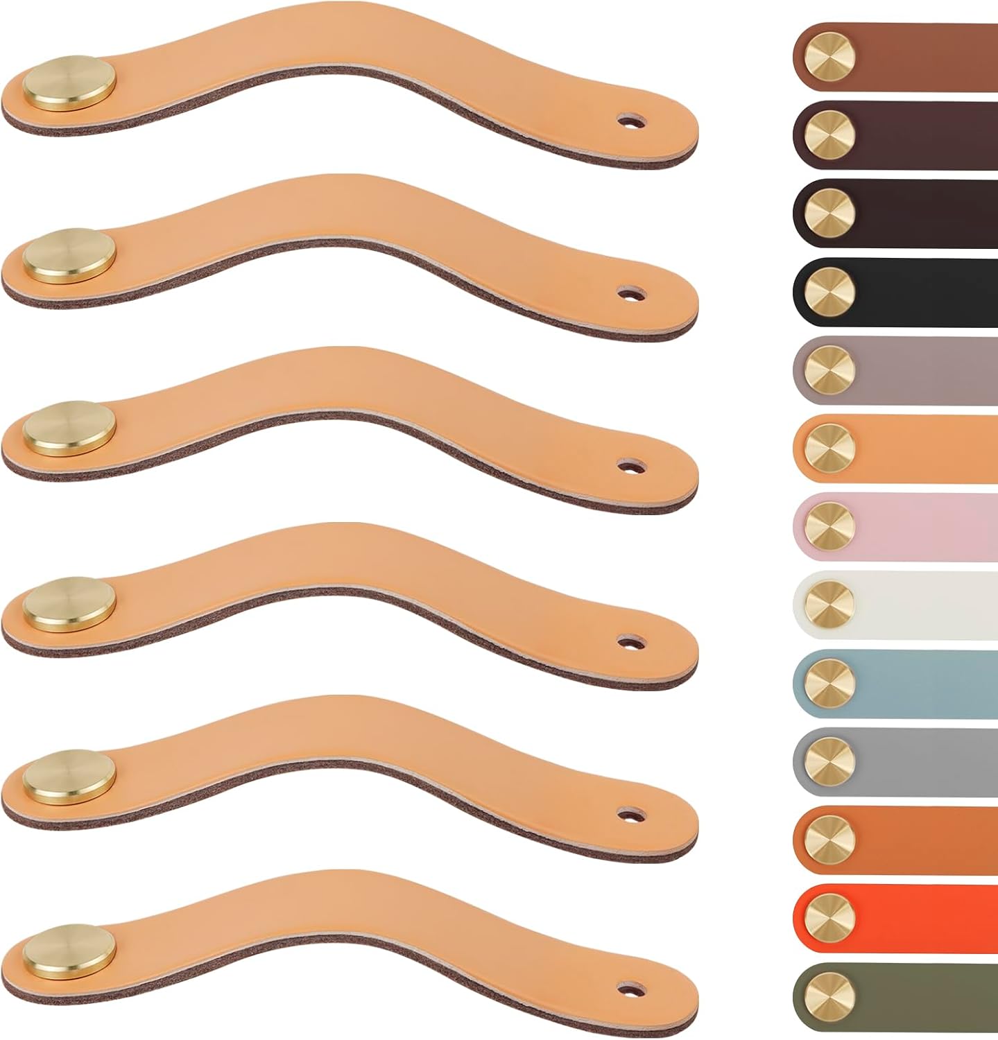 Leather Handles - Furniture Handles - Kitchen Handles - Door Handles - Cabinet Handles - Drawer Knobs - Furniture Hardware - Kitchen Hardware - Handles - Leather - Leather - Kitchen Renovation - Scandinavian - Brass - Knobs - Loops - Loop - Beige - Set of - Image 1