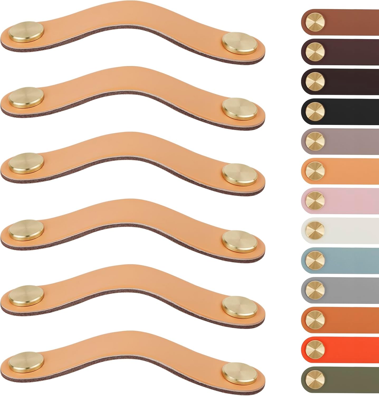 Leather Handles - Furniture Handles - Kitchen Handles - Door Handles - Cabinet Handles - Drawer Knobs - Furniture Hardware - Kitchen Hardware - Handles - Leather - Leather - Kitchen Renovation - Scandinavian - Brass - Pitch 128mm - Handles - Beige - Set o - Image 1