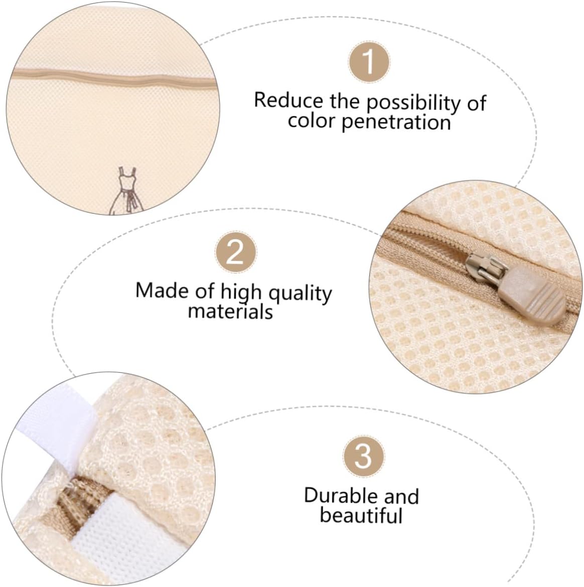 Laundry Bags - Laundry Bag Set - Laundry Net - Laundry Nets - Bra Wash Bag - Lingerie Wash Bag - Clothing Protection - Washing Machine - Protection - Organizer - Travel Organizer - Mesh - Fine Mesh - Honeycomb - Luxury - Embroidery - Beige - Set of 6 - Image 4