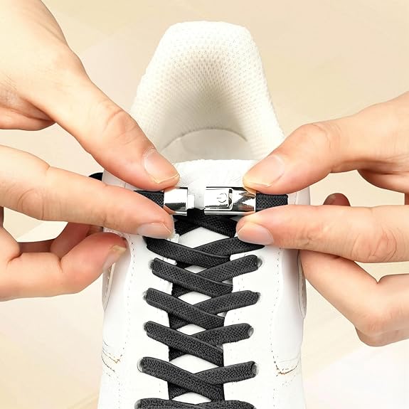 Elastic laces - Speed laces - No tie laces - Running laces - Elastic shoelaces - Lazy laces - Sports laces - Sneakers laces - No tying - Stretchable laces - Universal laces - White Black Gray - 3 Pairs - Image 1