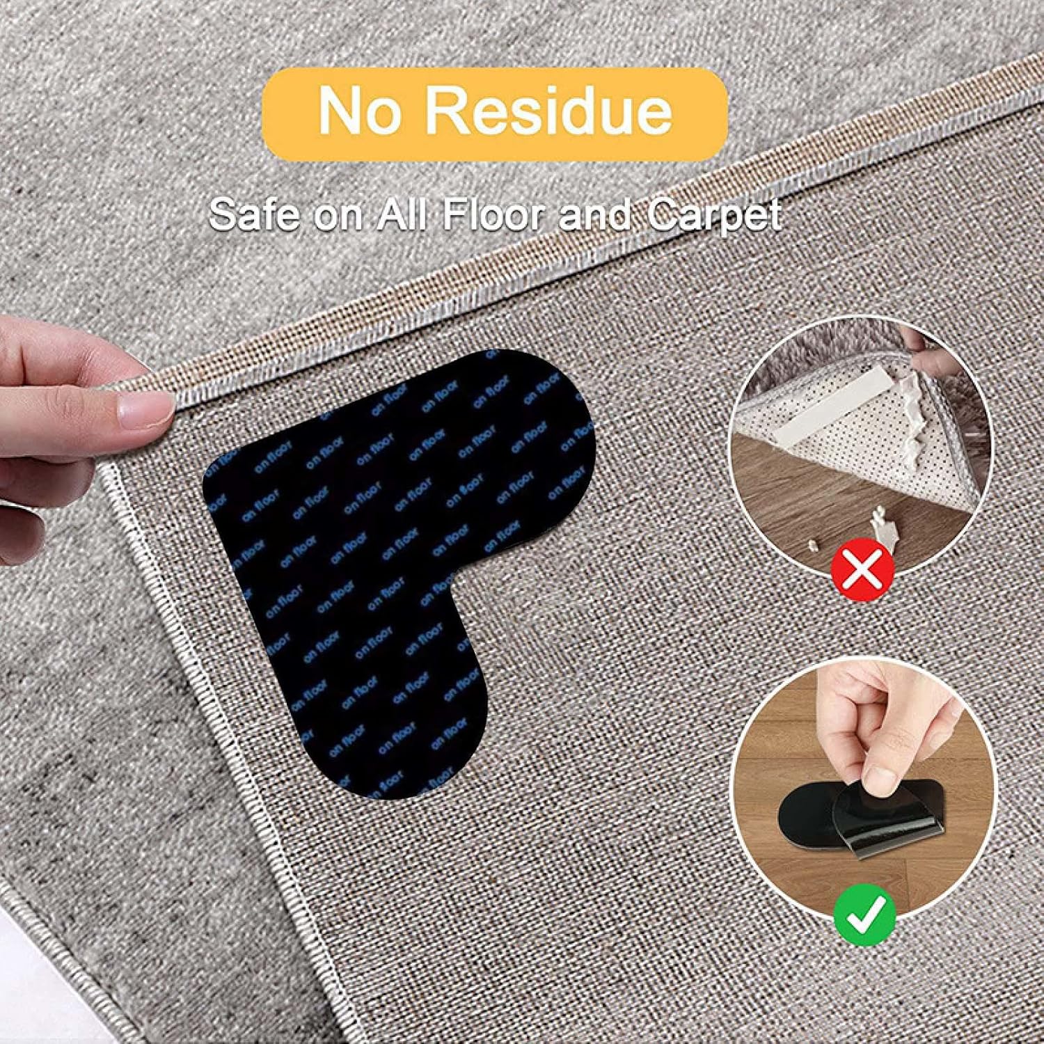 Carpet stoppers - Anti-slip mat - Rug grippers - Rug stopper - Anti-slip stickers - Rug fixer - Sofa cover stopper - Carpet undermat - Decorative grippers - Sofa gripper - Black - 4 Pieces - Image 2