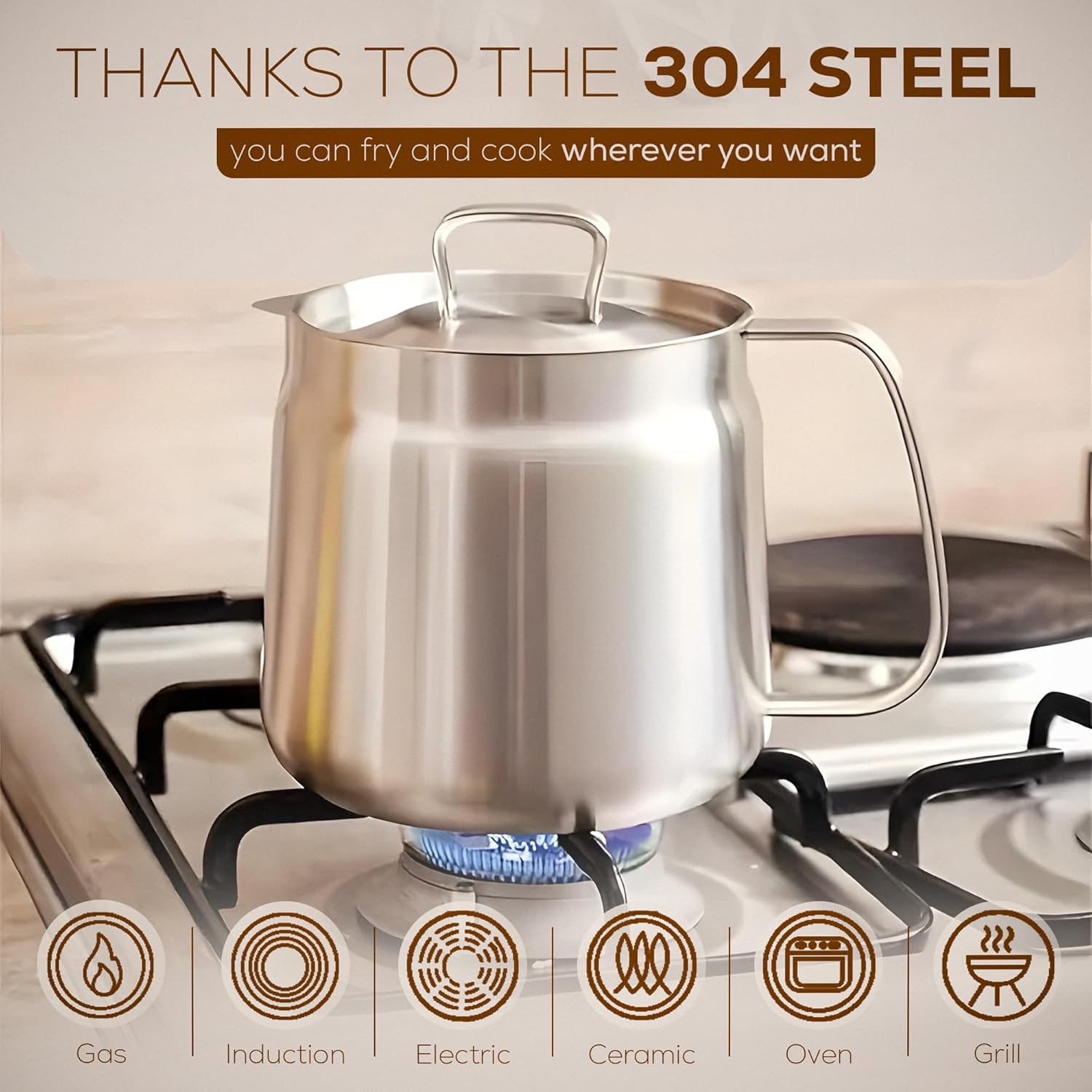 Deep fryer with basket - Stainless steel deep fryer - Kitchen accessories - Oil pan - Induction pan - Deep fryer - Pasta pan - Kitchen utensils - Stainless steel pot - Mini deep fryer - Cooking accessories - Deep fryer - Oil can - Kitchen utensils - 1.5L - Image 7