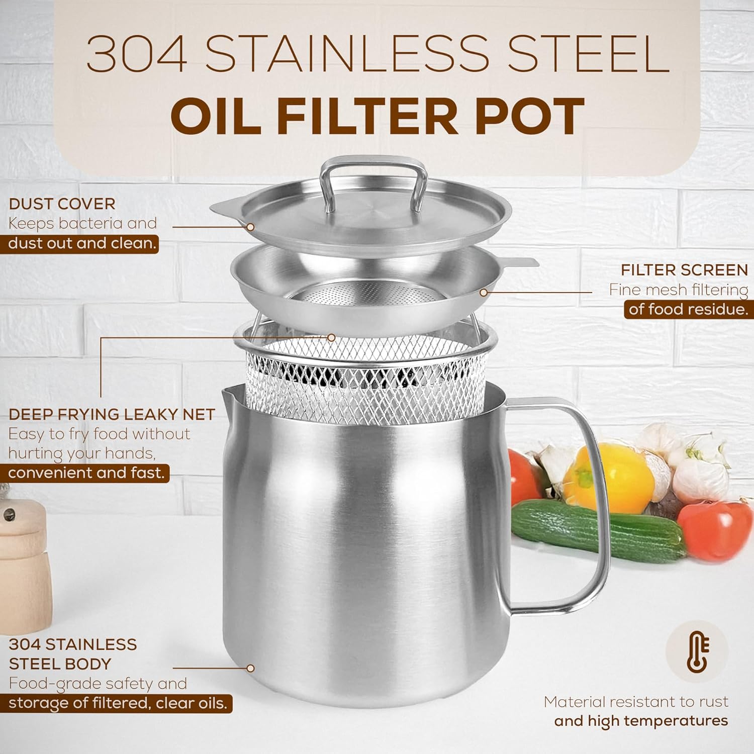 Deep fryer with basket - Stainless steel deep fryer - Kitchen accessories - Oil pan - Induction pan - Deep fryer - Pasta pan - Kitchen utensils - Stainless steel pot - Mini deep fryer - Cooking accessories - Deep fryer - Oil can - Kitchen utensils - 2.0L - Image 2